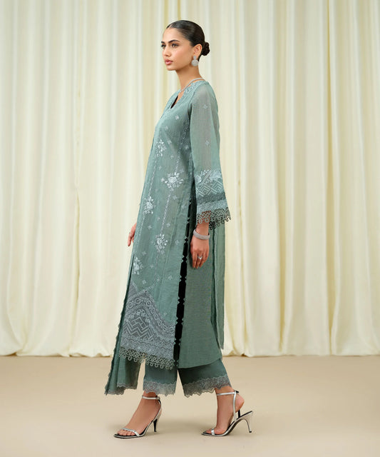 3 Piece - Embroidered Muslin Suit