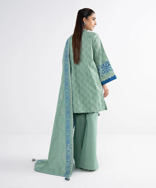 3 Piece - Embroidered Cotton Jacquard Suit