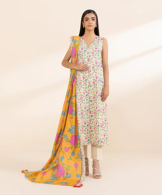 3 Piece - Printed Light Khaddar Suit