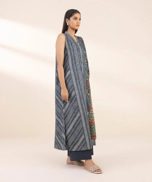 3 Piece - Printed Zari Lawn Suit