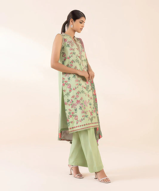 3 Piece - Embroidered Linen Suit
