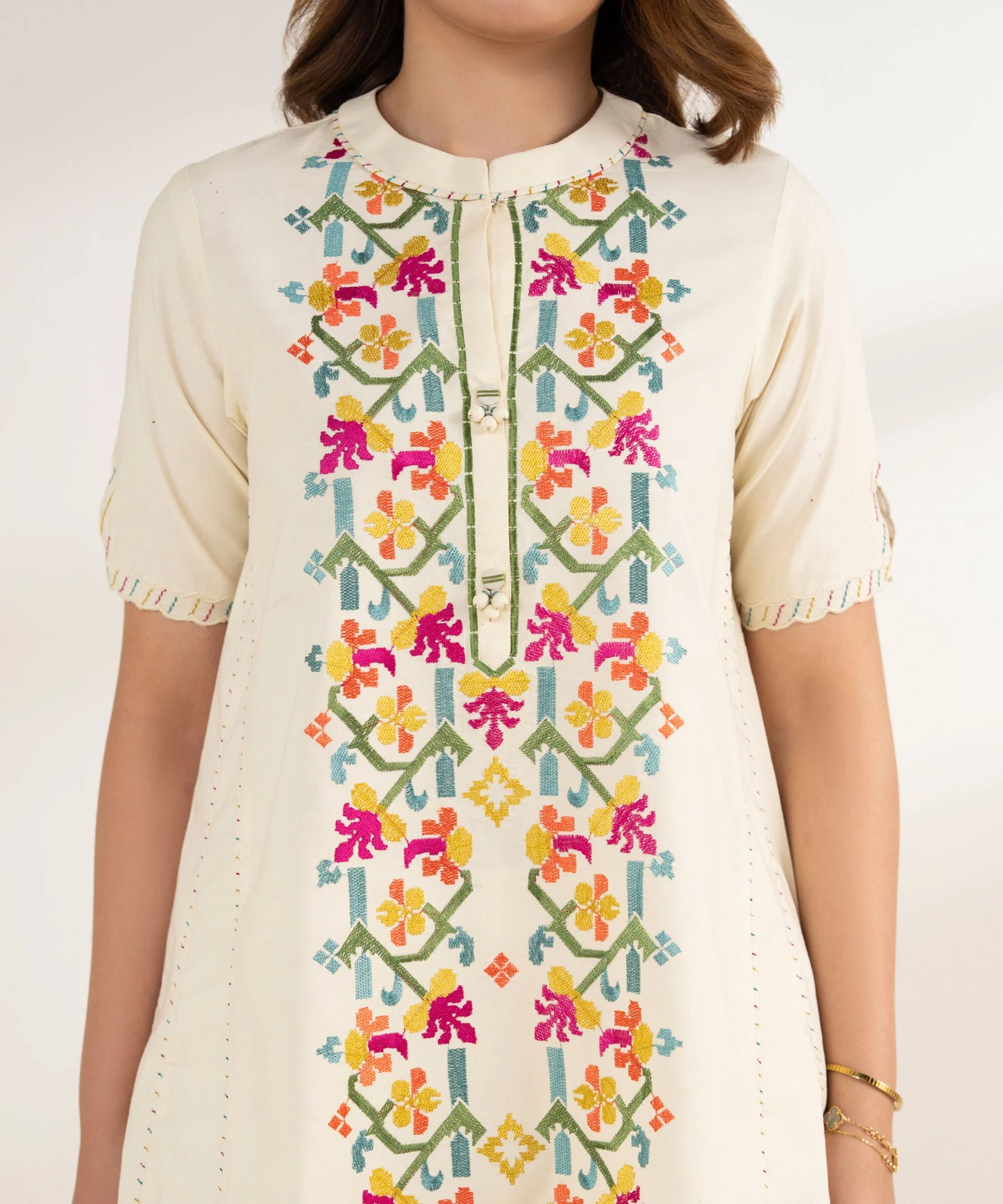 3 Piece - Embroidered Cotton Suit