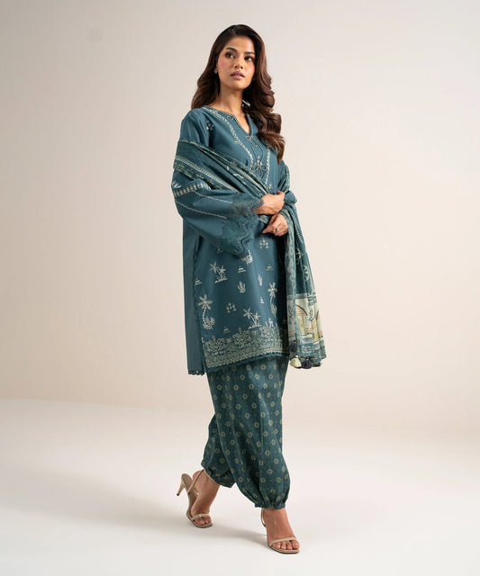 3 Piece - Embroidered Cotton Suit