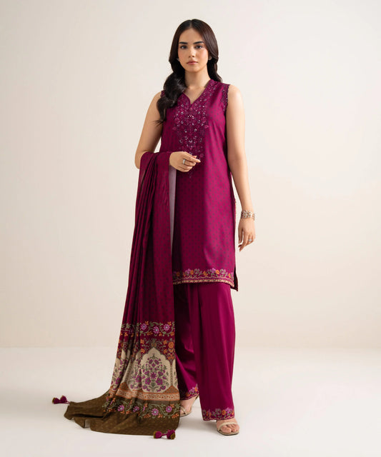 3 Piece - Embroidered Linen Suit