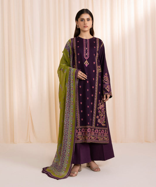 3 Piece - Embroidered Cotton Karandi Suit