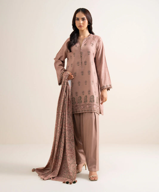 3 Piece - Embroidered Linen Suit