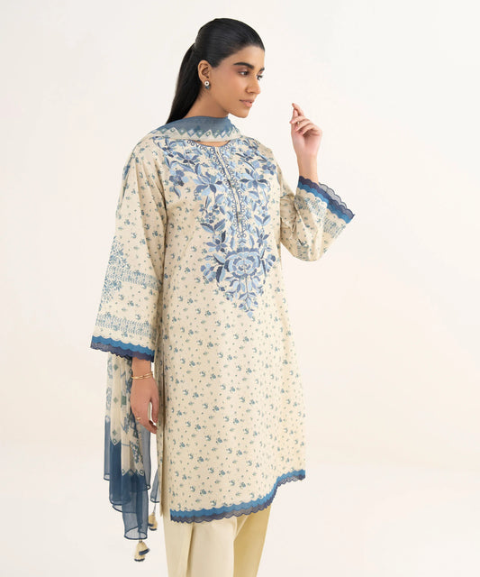 3 Piece - Embroidered Cotton Suit