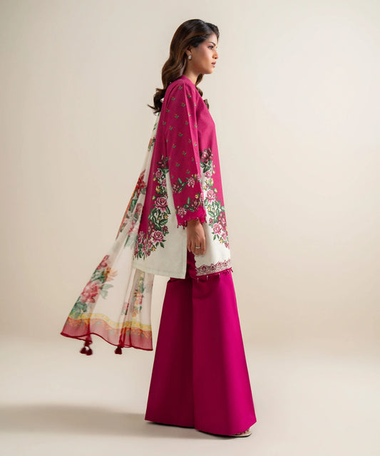 3 Piece - Embroidered Zari Cotton Suit