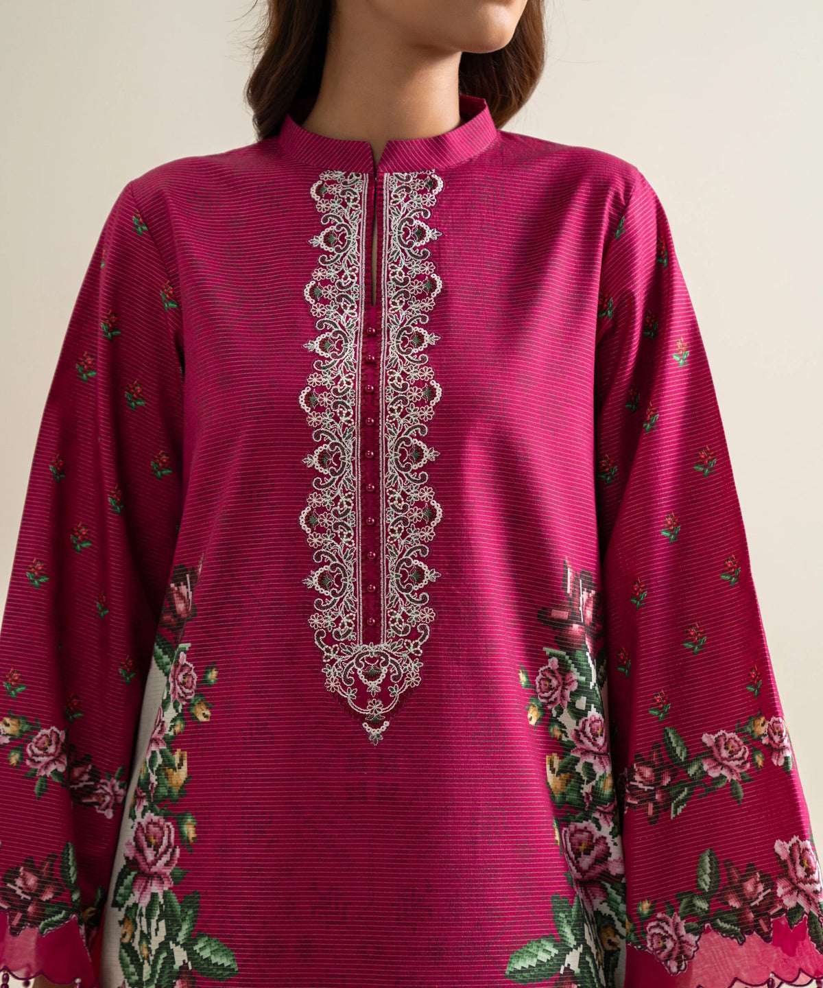 3 Piece - Embroidered Zari Cotton Suit