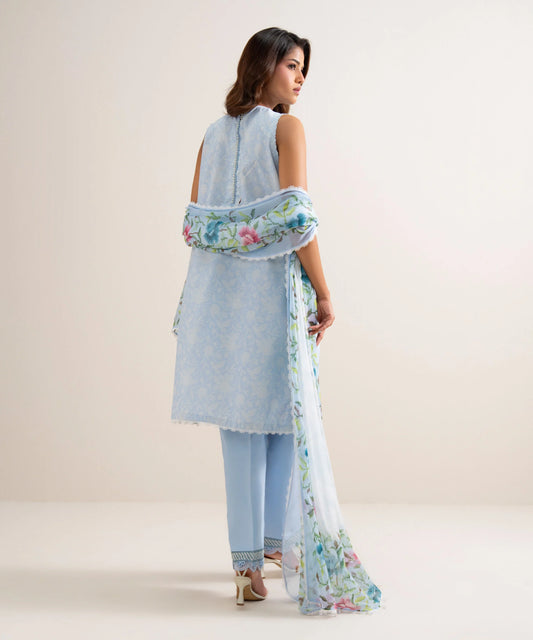 3 Piece - Embroidered Zari Cotton Suit