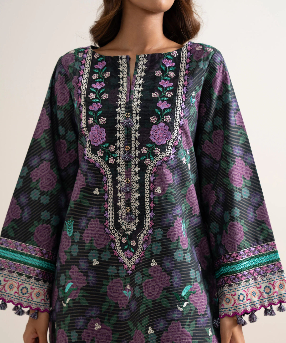 3 Piece - Embroidered Zari Cotton Suit