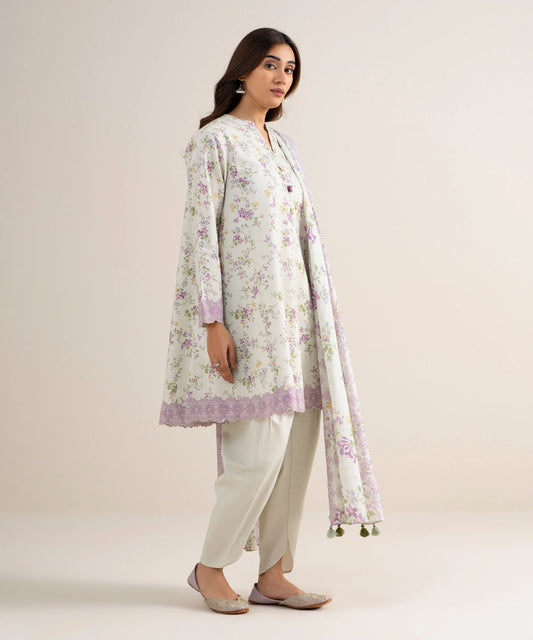 3 Piece - Printed Zari Lawn Suit