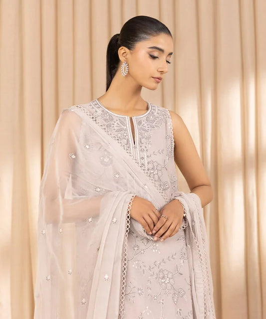 3 Piece - Embroidered Net Suit