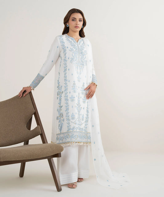 3 Piece - Embroidered Raw Silk Suit