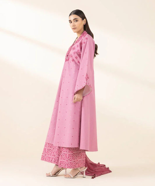 3 Piece - Embroidered Dobby Suit