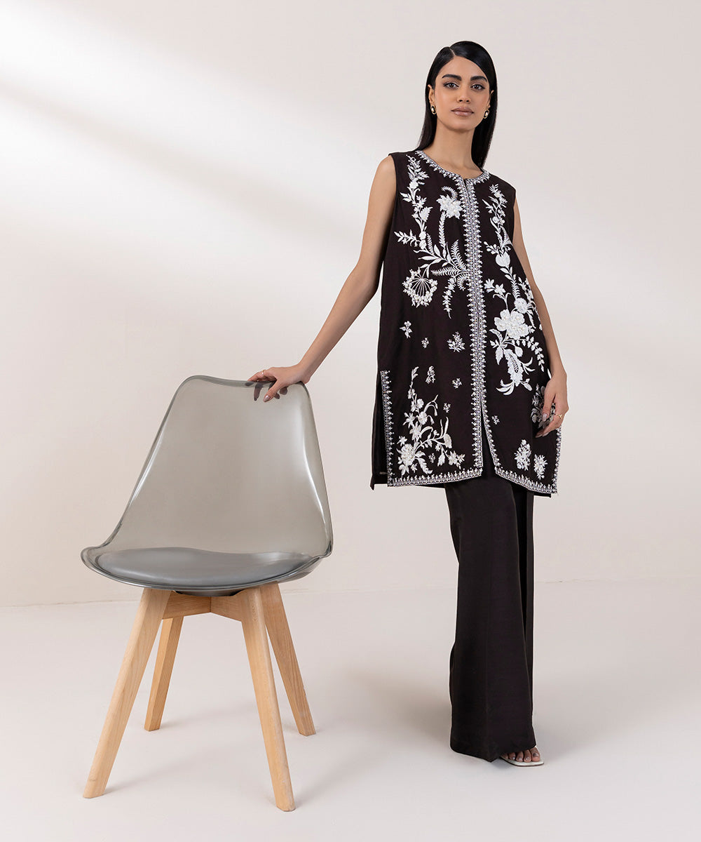 2 Piece - Embroidered Cotton Net Suit