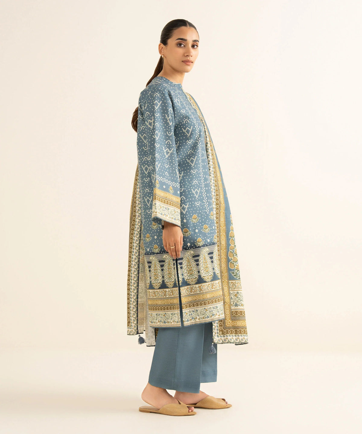 3 Piece - Printed Khaddar Suit