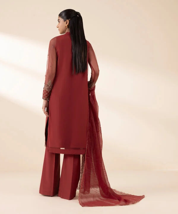 3 Piece - Embroidered Net Suit
