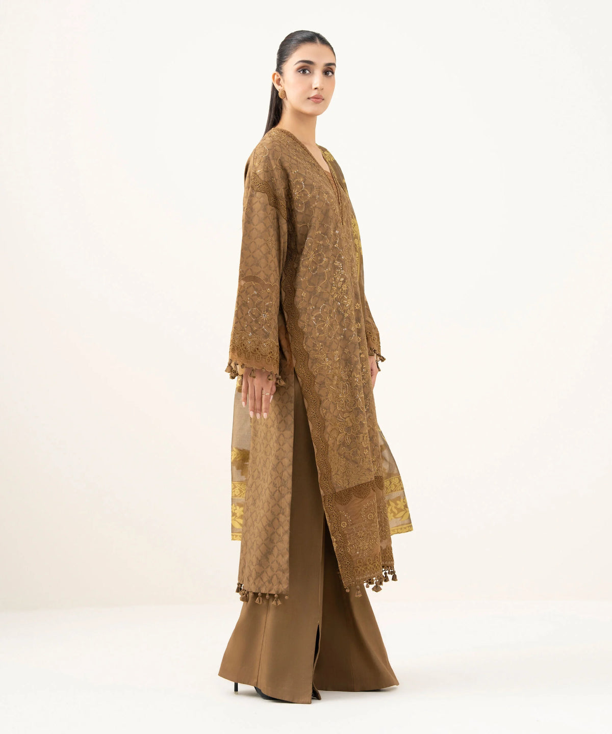 3 Piece - Embroidered Linen Jacquard Suit