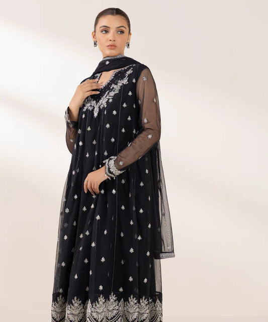 3 Piece - Embroidered Net Suit