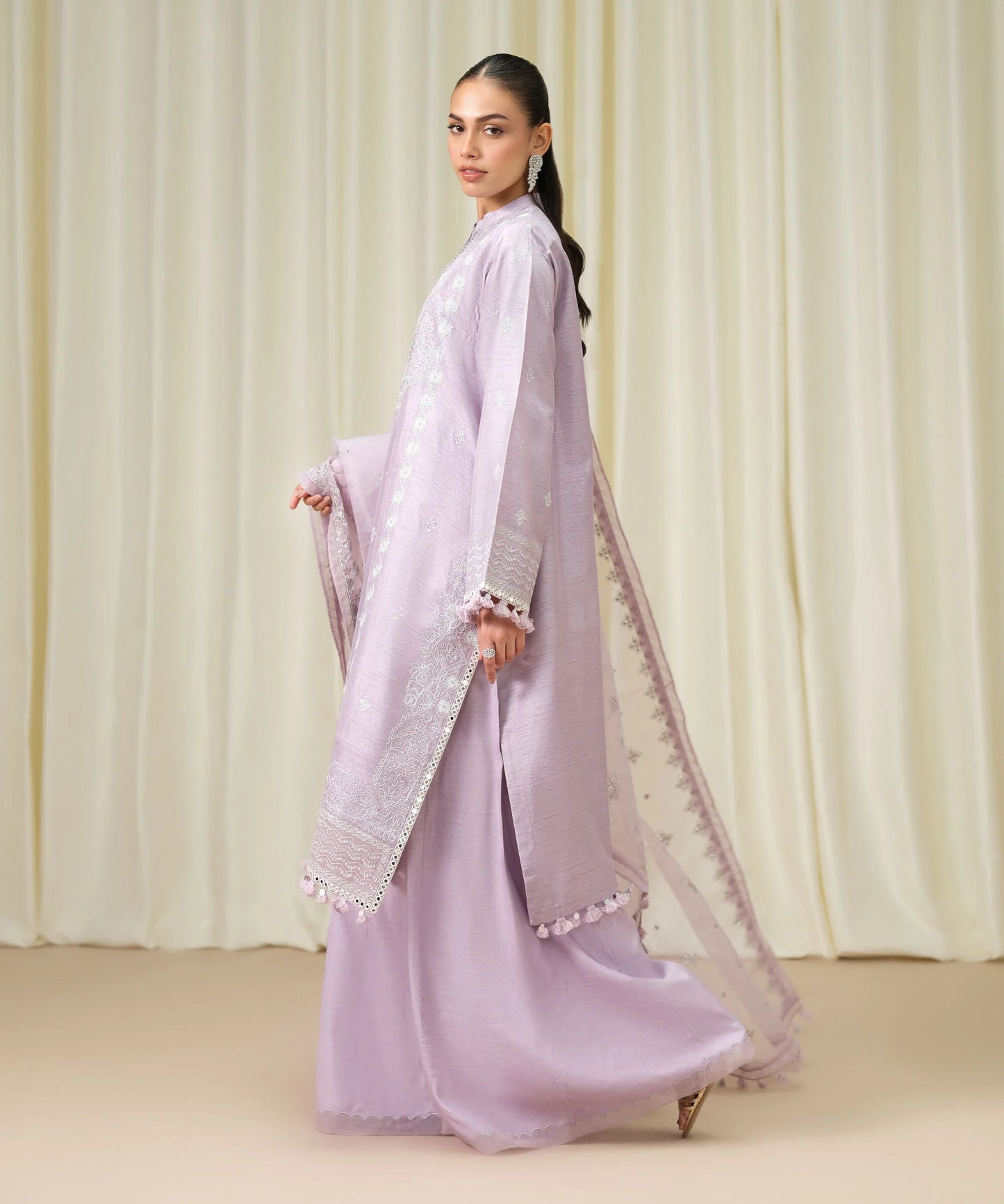 3 Piece - Embroidered Raw Silk Suit