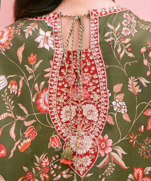 2 Piece - Embroidered Raw Silk Suit