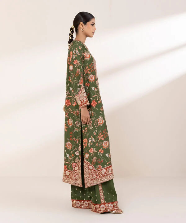 2 Piece - Embroidered Raw Silk Suit