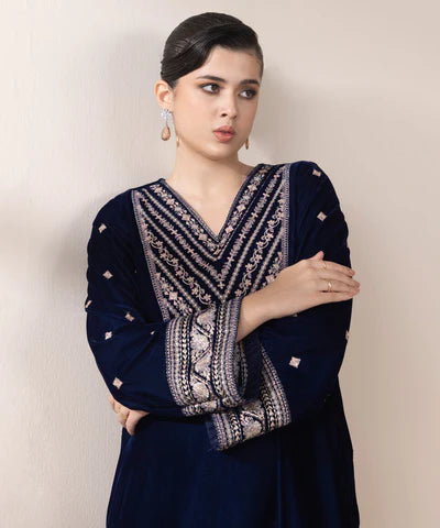 2 Piece - Embroidered Raw Silk Suit