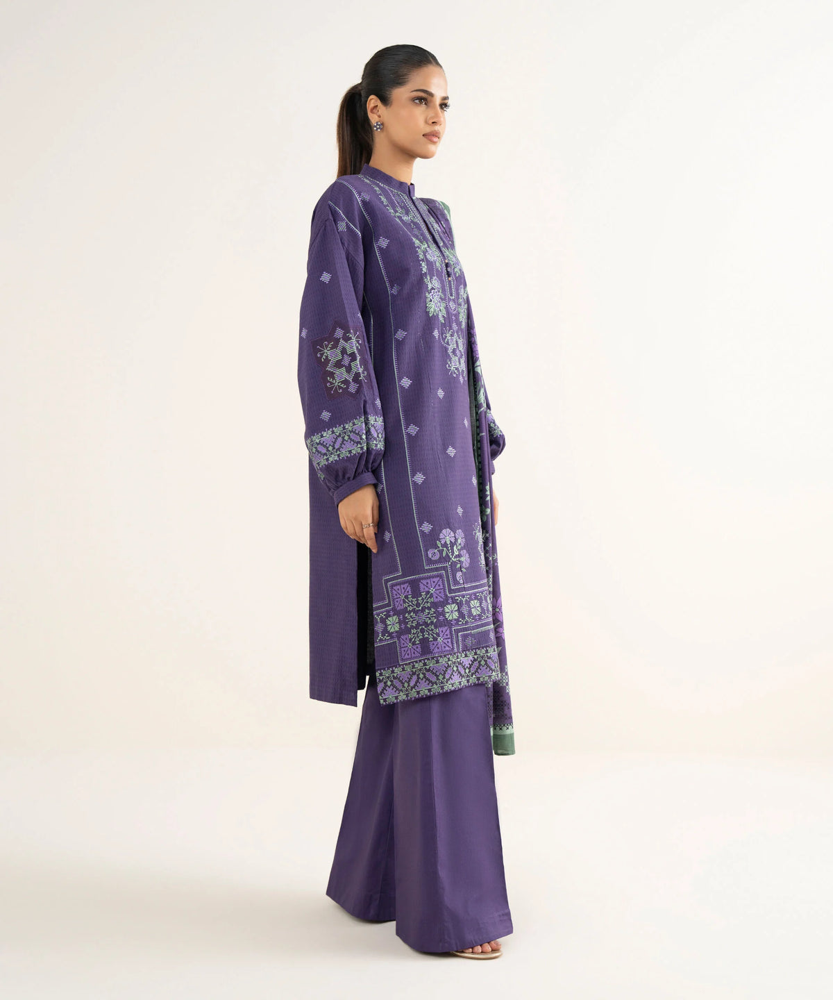 3 Piece - Embroidered Dobby Suit