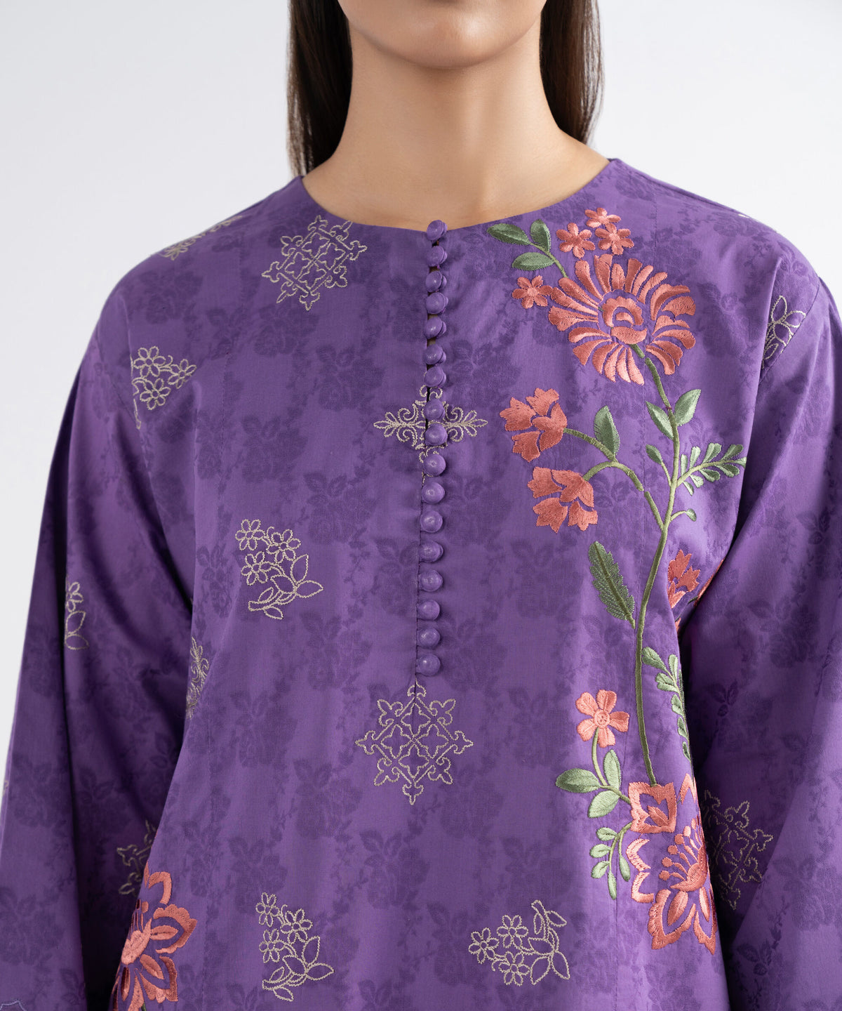 3 Piece - Embroidered Cotton Jacquard Suit