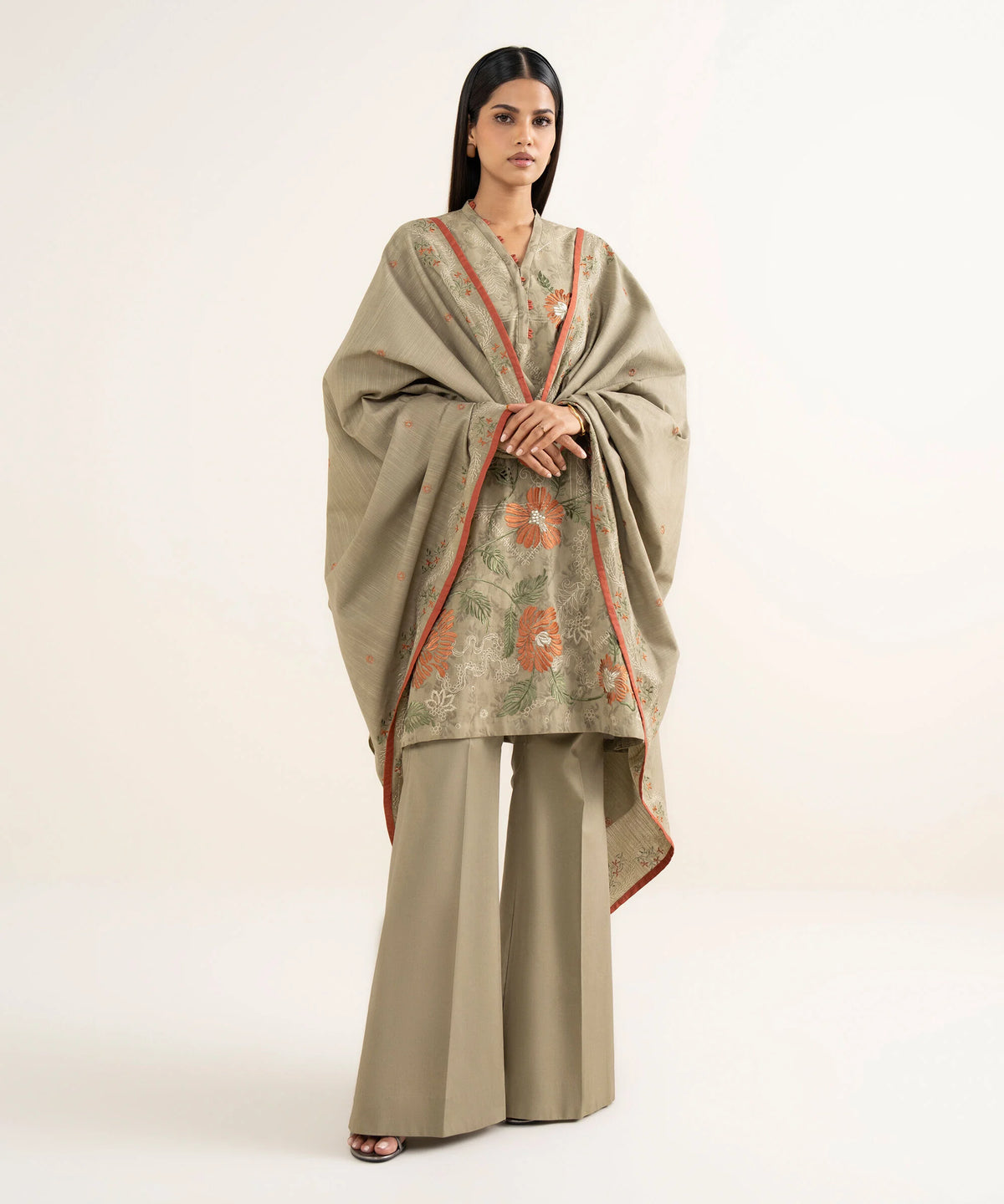 3 Piece - Embroidered Cotton Jacquard Suit
