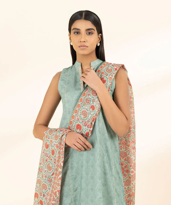 2 Piece - Printed Zari Lawn Suit