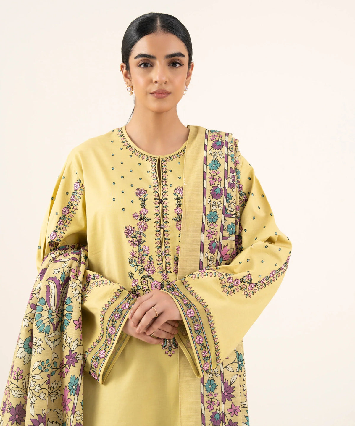 2 Piece - Embroidered Cotton Suit