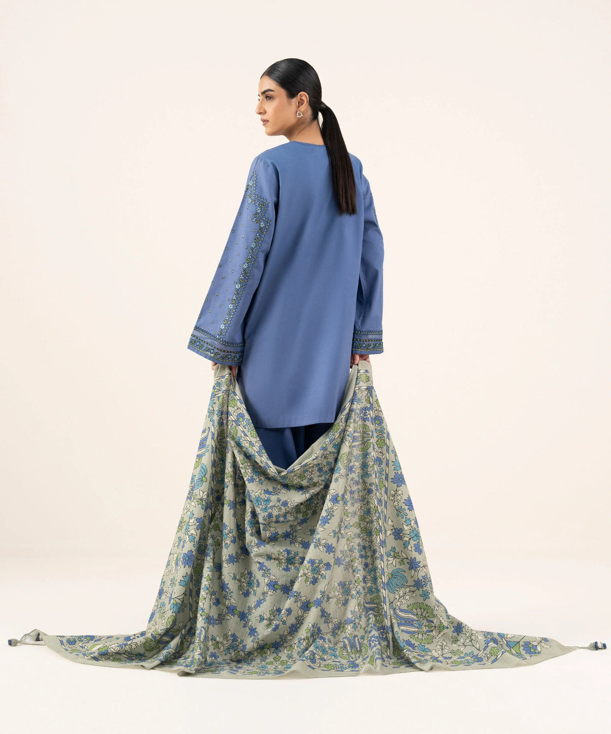 2 Piece - Embroidered Cotton Suit