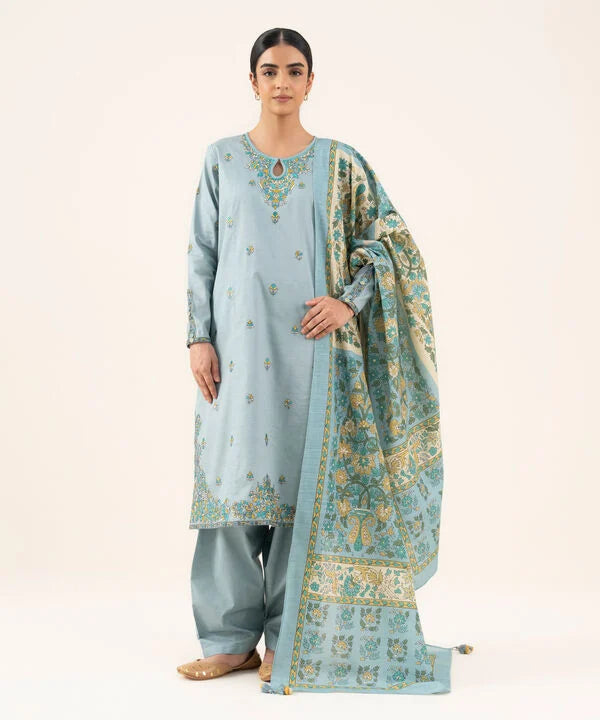 2 Piece - Embroidered Cotton Suit