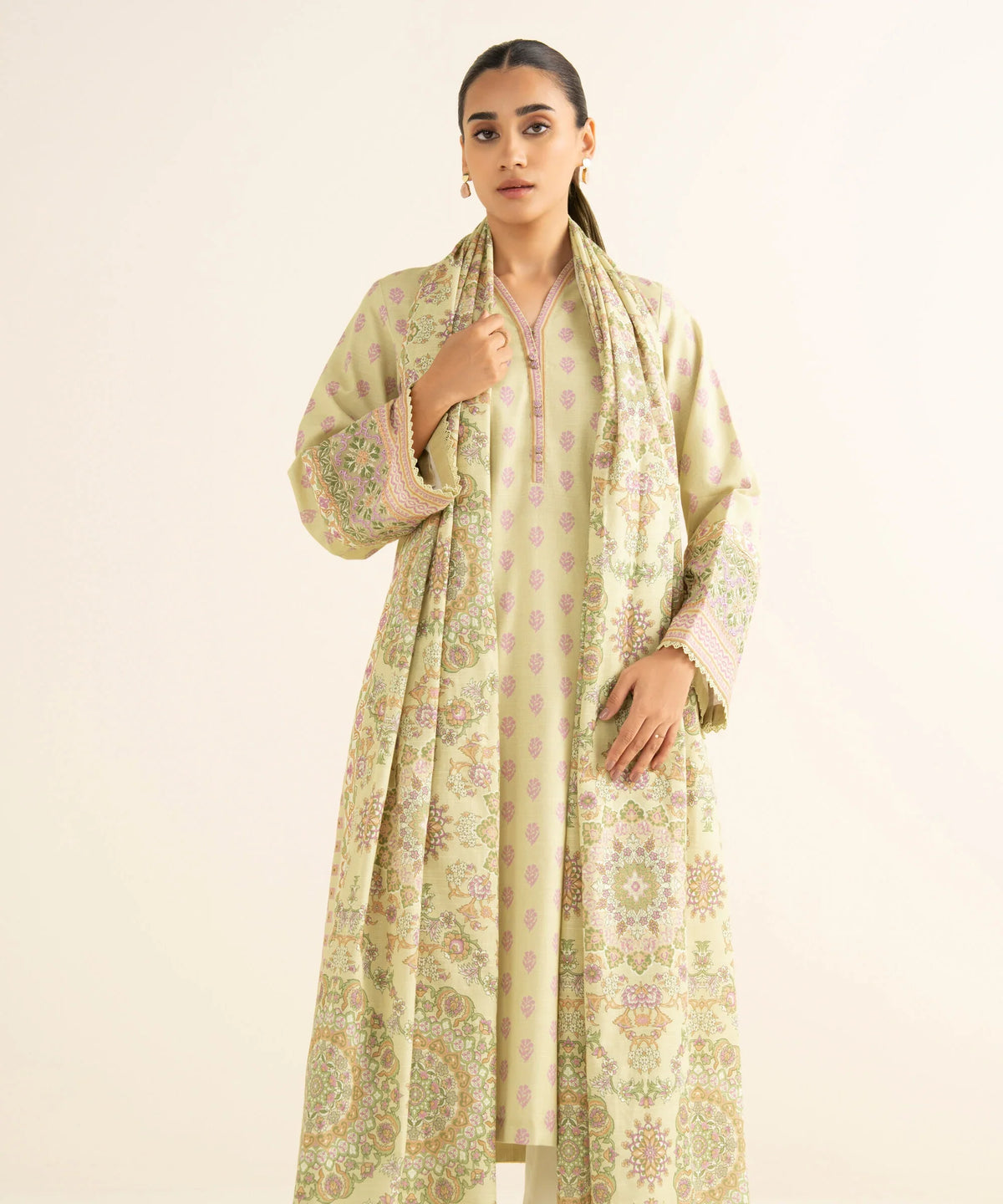 2 Piece - Embroidered Light Khaddar Suit