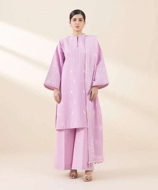 3 Piece - Embroidered Dobby Suit