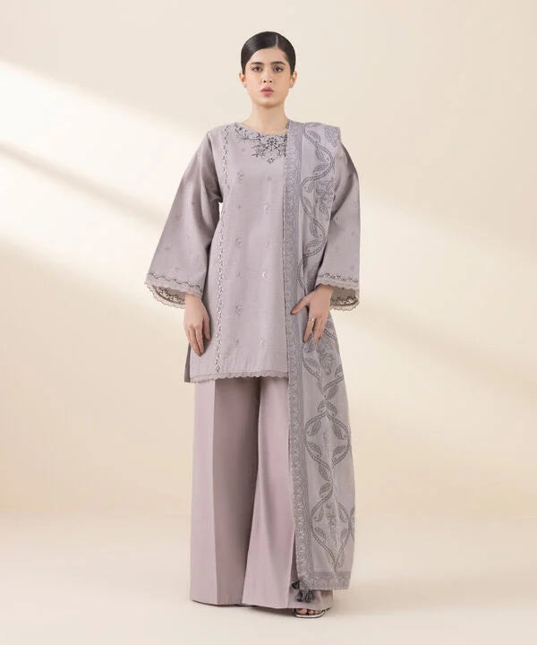 3 Piece - Embroidered Dobby Suit
