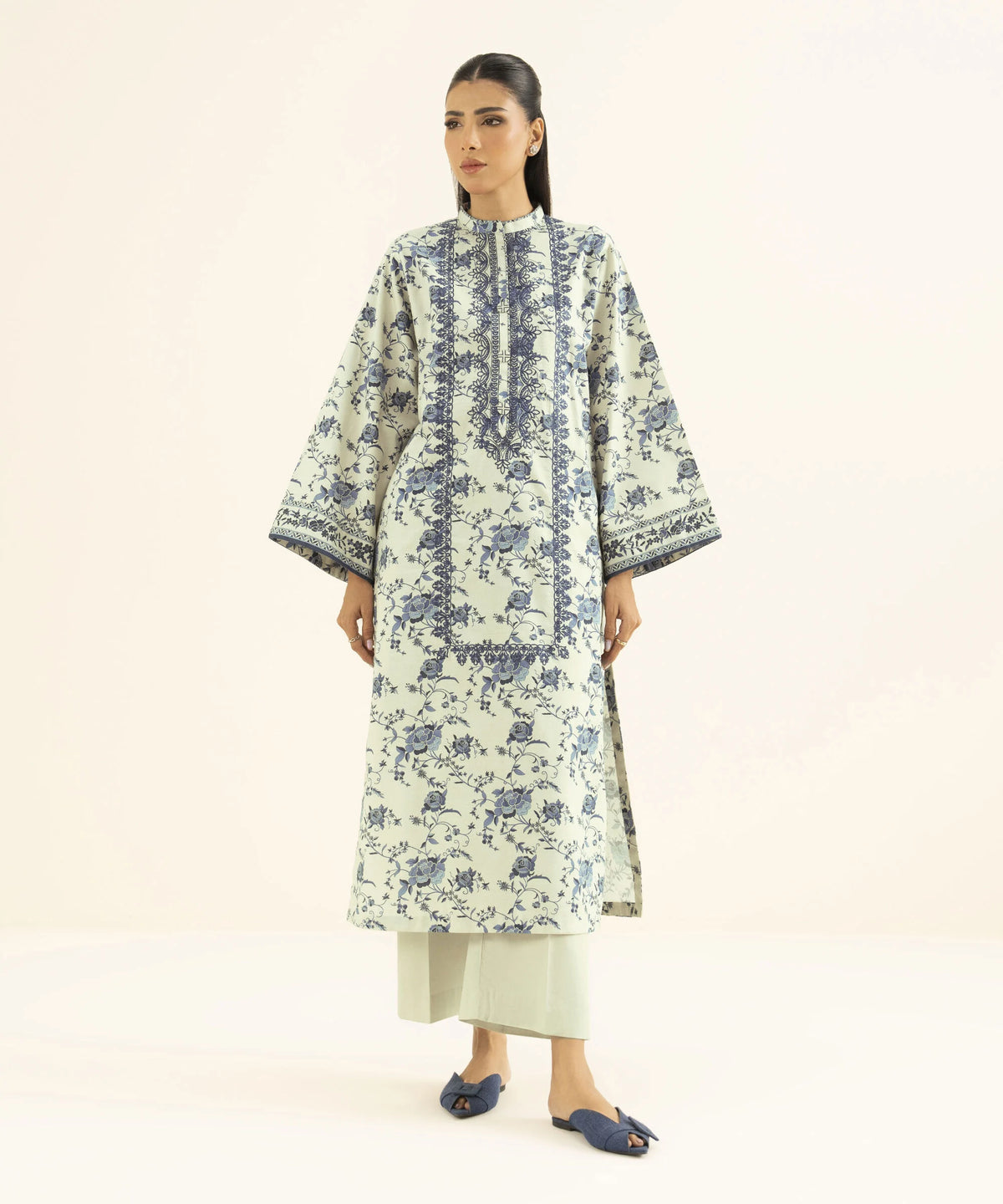 2 Piece - Embroidered Cotton Suit