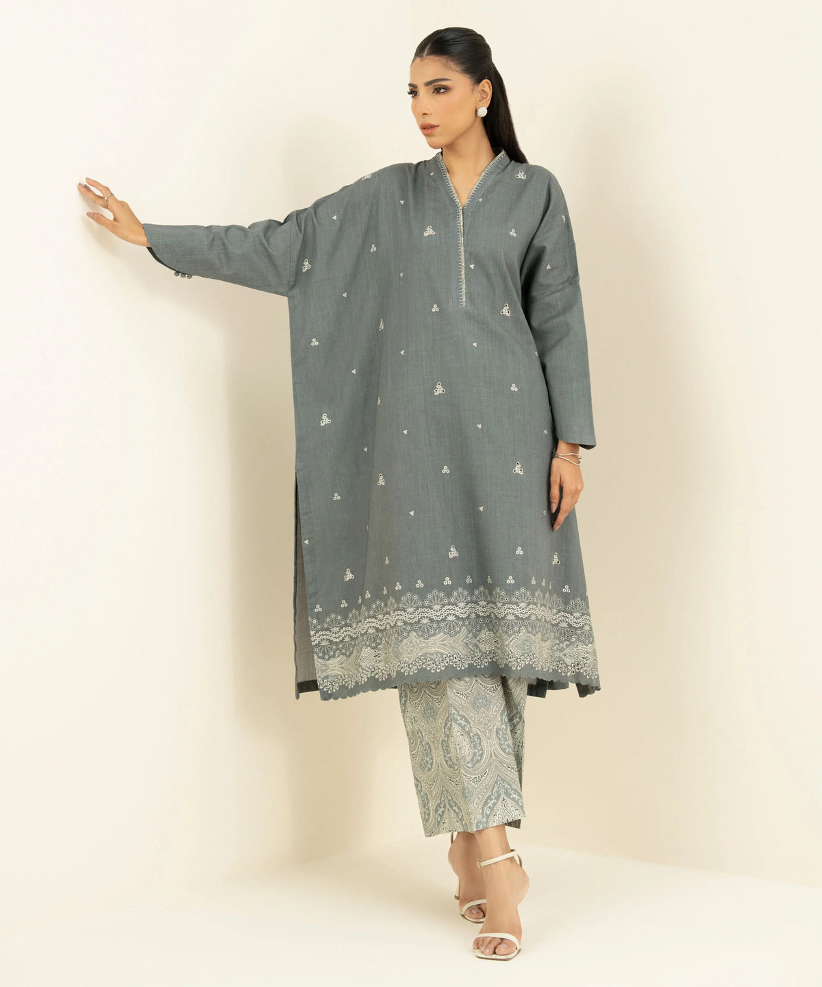 2 Piece - Embroidered Crosshatch Suit