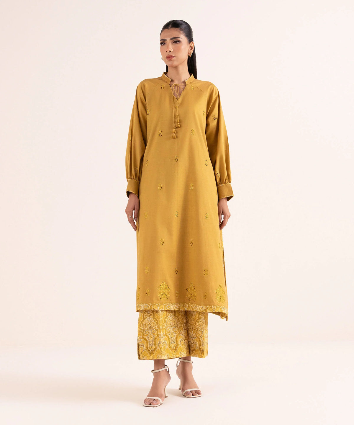 2 Piece - Embroidered Cotton Suit