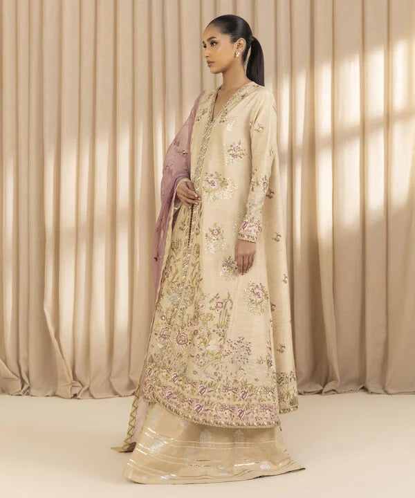 3 Piece - Embroidered Raw Silk Suit