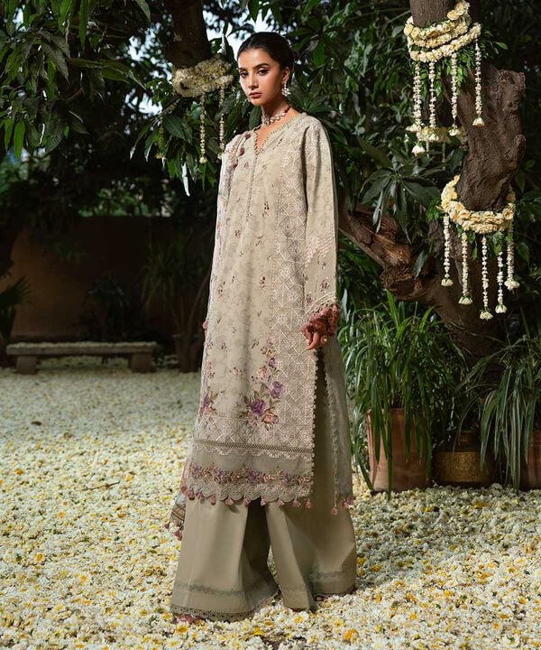 3 Piece - Embroidered Cotton Jacquard Suit