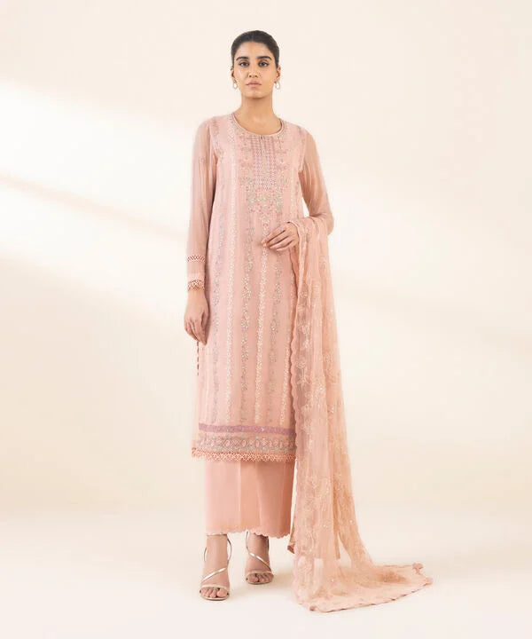 3 Piece - Embroidered Chiffon Suit