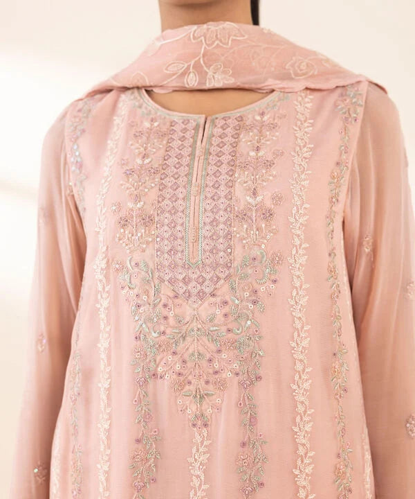 3 Piece - Embroidered Chiffon Suit