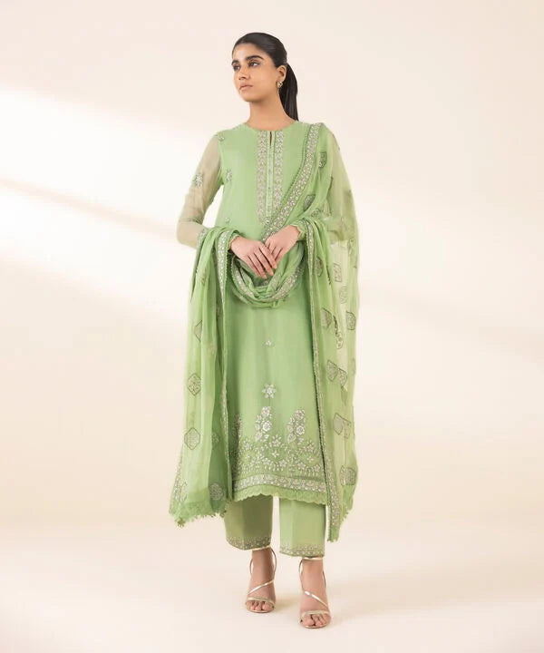 3 Piece - Embroidered Chiffon Suit