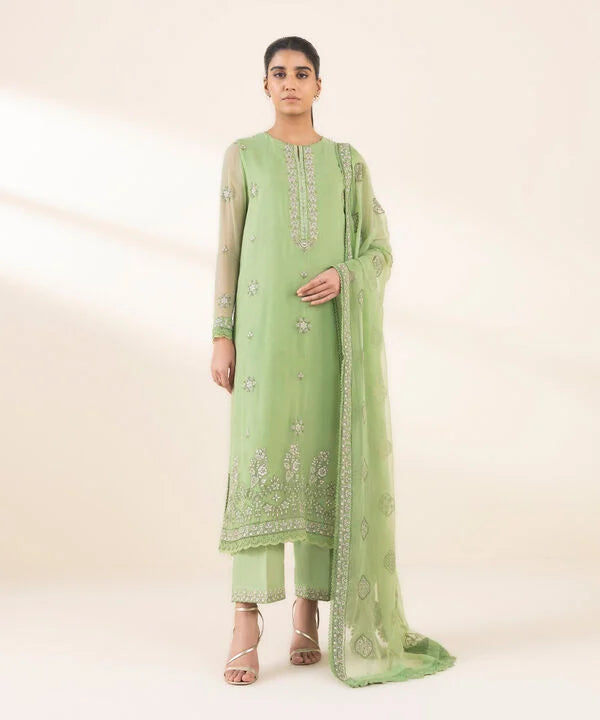 3 Piece - Embroidered Chiffon Suit