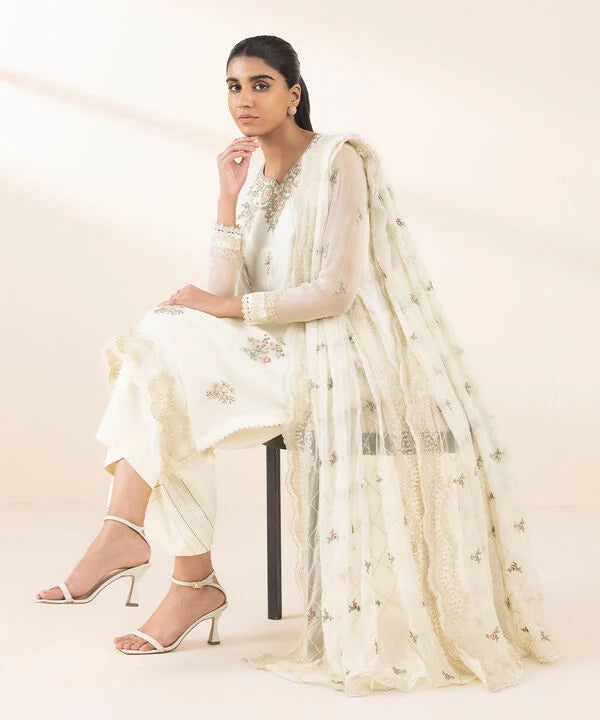 3 Piece - Embroidered Chiffon Suit