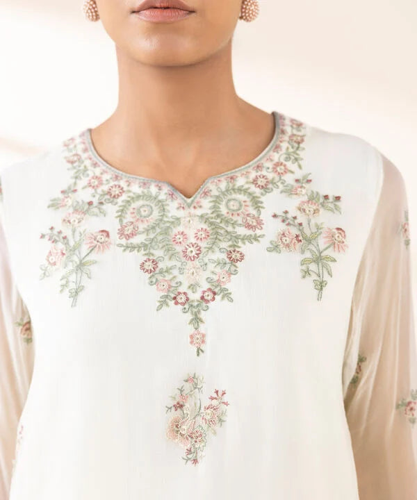 3 Piece - Embroidered Chiffon Suit