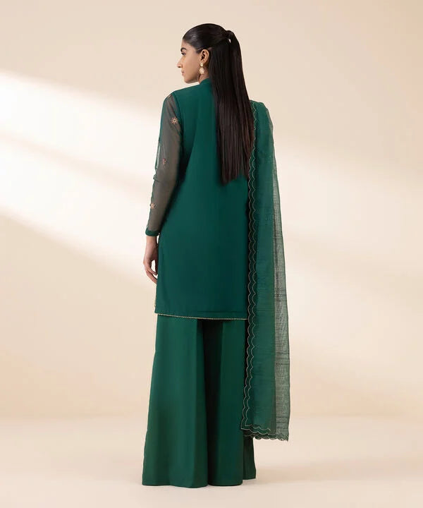 3 Piece - Embroidered Net Suit